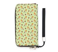 NLWQEKV Robin Redbreast Portefeuille en Cuir avec Baies et Feuilles de Feuilles, Pochette de Grande capacité, Poche pour téléphone, Porte-Carte de crédit avec Dragonne pour Hommes et Femmes
