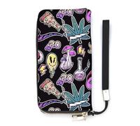 NLWQEKV Stoned Trippy Drug Thème et Cool psychédépique Personnage Portefeuille en Cuir Long Porte-Cartes Sac à Main Fin Pochette pour Femme