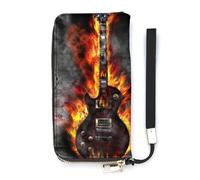 NLWQEKV The Burning Guitar Bracelet Portefeuille en Cuir Long Porte-Cartes Sac à Main Slim Embrayage Sac à Main pour Femme