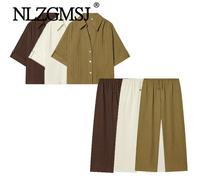 Nlzgmsj 2026 Nouvelle Collection Printemps - Ensemble Loungewear Élégant 2 Pièces pour Femme : Chemise Boutonnée à Manches Courtes et Pantalon Large pour l'Été as picture