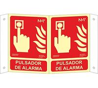 NM RD05011 - Señal Luminiscente Panorámica Pulsador de Alarma Clase B PVC 0,7mm 21x30cm con CTE, RIPCI y Apto para la Nueva Legislación