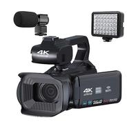 nmbhus Caméscope Vlog À Écran Tactile 4 "Rotation Caméra Vidéo 4K UHD for La Diffusion en Direct WiFi Webcam 64MP Caméras Numériques À Mise Au Point Automatique(64G SD Card,MIC and Fill Light)