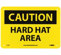NMC C31R OSHA Panneau légende "CAUTION - Hard HAT AREA", 25,4 cm de long x 17,8 cm de haut, plastique rigide, noir sur jaune