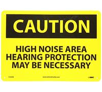 NMC C520AB OSHA Panneau en aluminium avec inscription « CAUTION - HIGH NOISE AREA HEARING PROTECTION MAY BE NECESSARY », 35,6 cm de long x 25,4 cm de hauteur, en aluminium, noir sur jaune