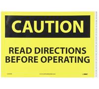 NMC C594PB OSHA Panneau avec inscription « CAUTION - READ DIRECTIONS Before Operating », 35,6 cm de long x 25,4 cm de hauteur, vinyle sensible à la pression, noir sur jaune