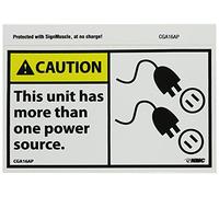 NMC CGA16AP OSHA Lot de 5 panneaux « CAUTION - This unit has more than one power source » avec graphique, 12,7 cm de long x 7,6 cm de hauteur, vinyle sensible à la pression, jaune/noir sur blanc