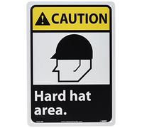 NMC CGA1RB CAUTION - Hard Hat Area - 25,4 x 35,6 cm - Panneau d'avertissement en plastique rigide avec graphisme, texte noir/blanc sur base jaune/noir