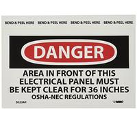 NMC D225AP Danger - La zone devant ce panneau électrique doit être maintenue claire pour les étiquettes réglementaires OSHA-NEC de 36 pouces - 5 po x 3 po étiquette de danger en vinyle PS