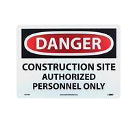 NMC D247RB DANGER - CONSTRUCTION SITE AUTORIZED PERSONNEL ONLY Panneau en plastique rigide, texte noir/blanc sur base blanc/rouge 35,6 x 25,4 cm