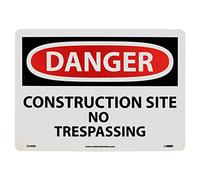 NMC D248RB DANGER - CONSTRUCTION SITE NO TRESPASSING - Panneau en plastique rigide - 35,6 x 25,4 cm - Inscription en noir et blanc sur base blanc/rouge