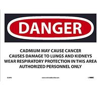 NMC D28PB National Marker Danger Cadmium May Cause Cancer Sign, Causes Damage to Lungs and Kidneys Wear Respiratory Protection 25,4 cm x 35,6 cm, PS Vinyl