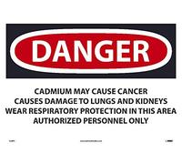 NMC D28PC National Marker Danger Cadmium May Cause Cancer Sign, Causes Damage to Lungs and Kidneys Wear Respiratory Protection 35,6 x 50,8 cm, PS Vinyl