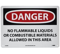 NMC D585RB Panneau OSHA Légende « Danger - No inflammable Liquid or Combustibles Materials Allowed in this Area », 35,6 cm de long x 25,4 cm de hauteur, plastique rigide, noir/rouge sur blanc