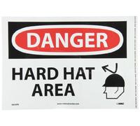 NMC D650PB Danger - Hard Hat Area - Panneau en vinyle - 35,6 x 25,4 cm - Texte en blanc et noir sur base rouge/blanc