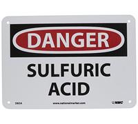 NMC D85A Panneau OSHA Legend « Danger - Acide sulfurique » avec graphique, 25,4 cm de long x 17,8 cm de haut, aluminium, noir/rouge sur blanc