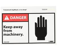 NMC DGA25AP ANSI Sign, Legend "Danger - Keep away from machinery" avec graphique, 12,7 cm de long x 7,6 cm de hauteur, vinyle adhésif sensible à la pression, noir/rouge sur blanc (lot de 5)