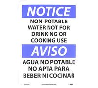 NMC ESN50AB Panneau bilingue OSHA avec légende « Remarque - Non potable water not for drinking or cooking use », 35,6 cm de long x 25,4 cm de haut, aluminium 0,040, noir/bleu sur blanc