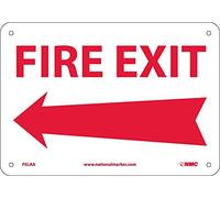 NMC FELAA FIRE EXIT Panneau en aluminium standard avec graphique flèche gauche, texte rouge sur base blanche, 25,4 x 17,8 cm