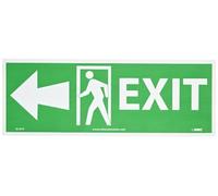 NMC GL307P Fire Sign, Legend EXIT with Door and Left Arrow Graphic, 14" Length x 5" Height, Glow Polyester, Yellow on Green