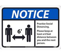 NMC NGA38AB Avertisseur de distance sociale Panneau en aluminium .040 10 x 14 x 0,04 cm