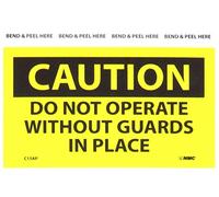 NMC Panneau C15AP OSHA avec légende "Caution - Do not operate without guards in place", 12,7 cm de longueur x 7,6 cm de hauteur, vinyle sensible à la pression, noir sur jaune (lot de 5)