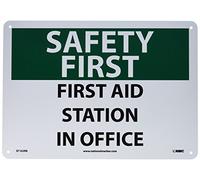 NMC SF162RB OSHA Panneau « Safety First Aid Station in Office », 35,6 cm de long x 25,4 cm de haut, plastique rigide, noir/vert sur blanc