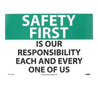 NMC SF165AB Panneau OSHA avec légende « Safety First - Is Our Responsbility Each and every one of us », 35,6 cm de long x 25,4 cm de hauteur, aluminium, noir/vert sur blanc
