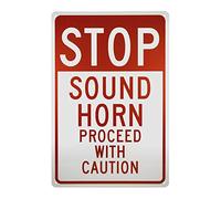 NMC TM70G Panneau de signalisation Stop Sound Horn Procceed With Caution 30,5 x 45,7 cm (l x H) en aluminium, noir sur blanc