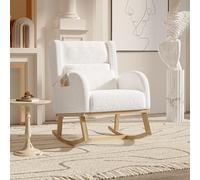 NMCXO Fauteuil à Bascule, Chaise a Bascule Allaitement,Rocking Chair avec Fonction antidérapante,Coussins et 2 Poches Latérales,Chaises en Velours Teddy pour Salon, Chambre à Coucher