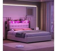 NMCXO Lit Coffre à LED 160x200-Lit hydraulique avec Rangement, étagères Ouvertes-Cadre capitonné avec tête de lit et sommier à Lattes- Lit 2 Personnes pour Adultes et Adolescents,Velours