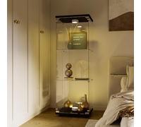 NMCXO vitrine Salon en Verre avec éclairage LED - vitrine Murale pour Collection- 3 étagères en Verre trempé-Cadre Robuste et verrou sécurisé,Noir, 42x36x125cm