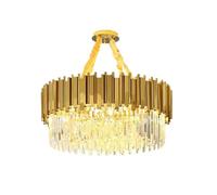 NMGBRDM Lustre Moderne en Cristal doré de Luxe avec plafonnier intégré, Lustre Circulaire à LED avec chaîne de Suspension réglable, 3 Options d'éclairage de Couleur(Size:55CM)