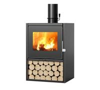 NMGBRDM Poêle à Bois Cheminée sur Pied, Poêle en Fonte avec Pot en Fonte De 900ml, Utilisation Facile - avec fenêtre de visualisation(Color:Noir)
