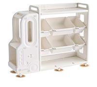NMGHUTE Coffre à Jouet, Bibliothèque À 4 Niveaux, Organisateur De Rangement De Jouets Et De Livres avec Armoire De Rangement À 6 Bacs pour Salle De Jeux À Domicile Meuble pour Chambre(with Wheels)