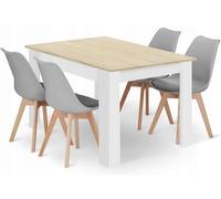 NMK HOME Ensemble Table a Manger Rectangulaire 120 x 80 cm avec 4 Chaises Gris - Table et Chaises Salle Manger avec Coussin en Cuir Synthétique et Pieds en Bois de Hêtre