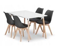 NMK HOME Ensemble Table a Manger Rectangulaire 120 x 80 cm avec 4 Chaises Noir - Table et Chaises Salle Manger avec Coussin en Cuir Synthétique et Pieds en Bois de Hêtre