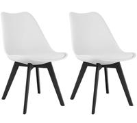 NMK HOME Lot de 2 chaises de Salle à Manger Blanches - Assise en Plastique avec revêtement en Similicuir et Pieds Noirs en polypropylène, Design élégant et Confortable