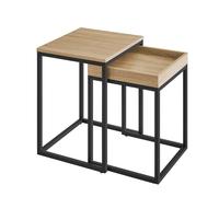NMK HOME Lot de 2 Tables Basses carrées - Chêne Sonoma Noir - Design Industriel - Gain de Place - Tables Basses gigognes - Salon Chambre Bureau