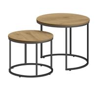 NMK HOME Lot de 2 Tables Basses Rondes - Chêne Noir - Design Industriel - Gain de Place - Tables Basses gigognes - Salon Chambre Bureau