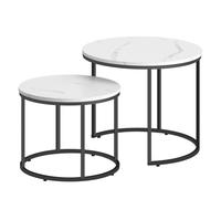 NMK HOME Lot de 2 Tables Basses Rondes - Marbre Blanc et Noir - Design Industriel - Gain de Place - Tables Basses gigognes - Salon Chambre Bureau