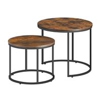 NMK HOME Lot de 2 Tables Basses Rondes - Noyer Rustique Noir - Design Industriel - Gain de Place - Tables Basses gigognes - Salon Chambre Bureau