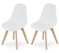 NMK HOME Sedie da Pranzo Set da 2 - Sedie in Plastica Bianche Con Gambe in Legno, Stile Scandinavo, Comode e Robuste, per Cucina, Sala da Pranzo, Ufficio - Facile da Montare