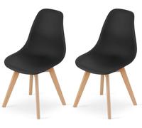 NMK HOME Sedie da Pranzo Set da 2 - Sedie in Plastica Nere Con Gambe in Legno, Stile Scandinavo, Comode e Robuste, per Cucina, Sala da Pranzo, Ufficio - Facile da Montare
