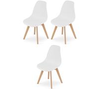 NMK HOME Sedie da Pranzo Set da 3 - Sedie in Plastica Bianche Con Gambe in Legno, Stile Scandinavo, per Cucina, Sala da Pranzo, Ufficio - Confortevoli e Stabili