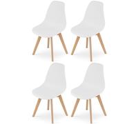 NMK HOME Sedie da Pranzo Set da 4 - Sedie in Plastica Bianche Con Gambe in Legno, Ergonomiche e Durevoli, Design Scandinavo, per Sala da Pranzo, Cucina, Ufficio - Facile da Montare