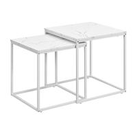 NMK HOME Table Basse 50x50 cm, Lot de 2 Tables gigognes carrées Aspect marbre Blanc, Pieds en métal Blanc, Style Moderne Peu encombrant pour Salon, Chambre et Coin détente