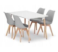 NMK HOME Table Rectangulaire 120x80 cm avec 4 Chaises Gris | cuir synthétique, confort, design moderne, pieds bois, espace repas
