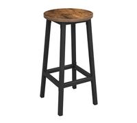 NMK HOME Tabouret de Bar Rond 65 cm - Tabouret de Cuisine avec Structure en métal Noir et Assise Effet Bois Rustique, Tabouret Stable avec Repose-Pieds pour Cuisine ou Bar