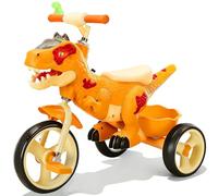 NMM Tricycle Dinausore, Tricycle Enfant avec klaxon en Forme de Dinosaure et Panier de Rangement, Dinosaure Velo avec Musique et LumièRes, Velo Enfant 2, 3, 4, 5, 6 Ans - Orange