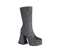 NMMAX Femmes Or Paillettes Bottes Plateformes Super High Chunky Talons Rose Mi-veau Bottes Gothique Zipper Femme Argent Glitter Chaussures, Noir , 38 EU